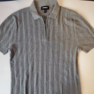mens express gray knit polo with zipper